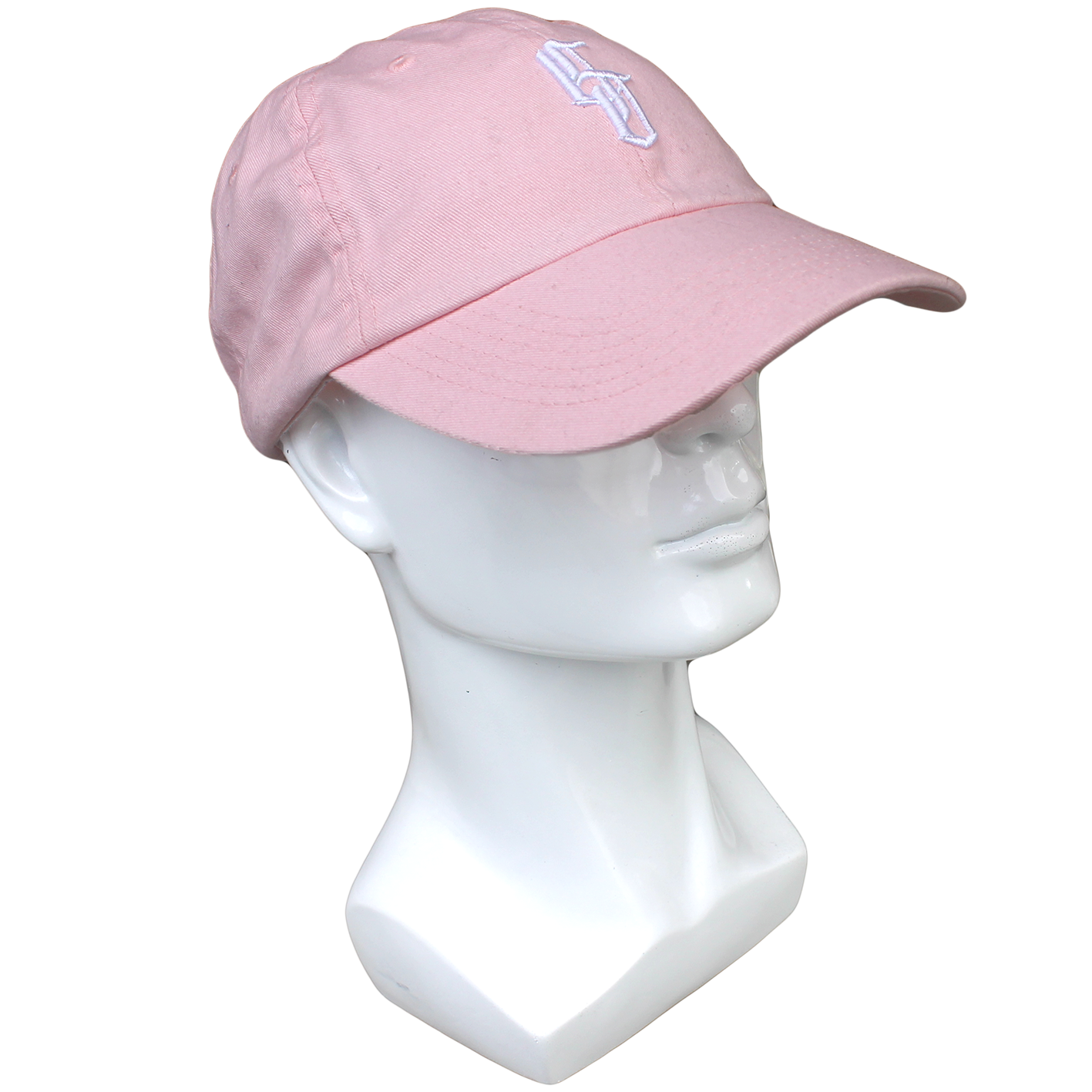 plain baby pink dad cap with white embroidery